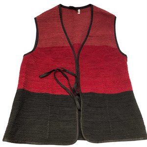 Vintage Hand Made red ombre textured lagenlook tie vest S